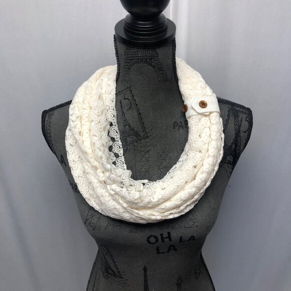 Simply Noelle White Lace Infinity Scarf With Button Detail - Picture 8 of 8